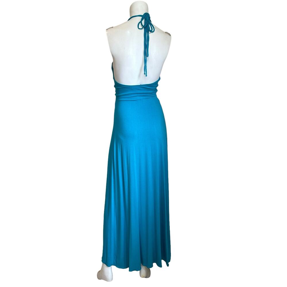Sky Blue Halter Tie Crochet Midriff Open Back Maxi Summer Dress sz XS NWT $150 - Picture 4 of 10